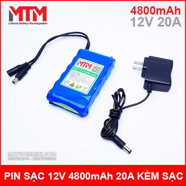 Pin sạc lithium 12V 4800mAh 3S chịu tải 20A MTM kèm sạc 4