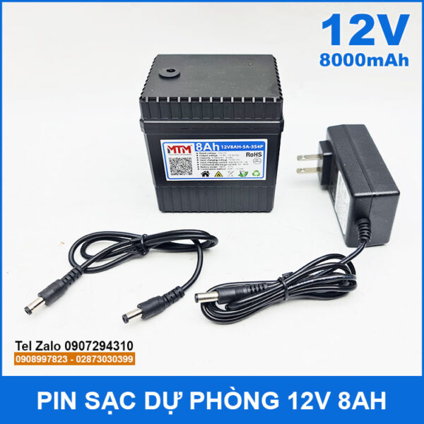 Pin sạc dự phòng 12V 8000mAh kèm sạc 3