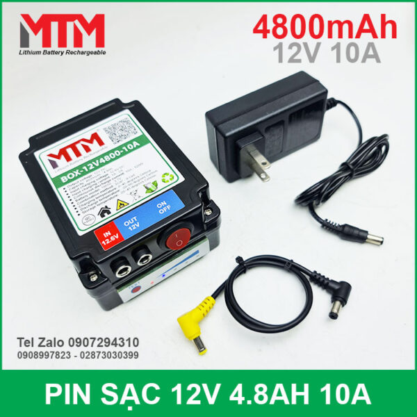 Box pin sạc lithium 12V 4800mAh 10A MTM kèm sạc 4