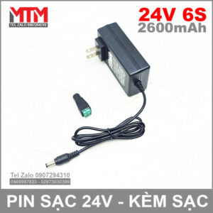 Khối pin 24V 2.6Ah 6S 65A MTM kèm sạc 14