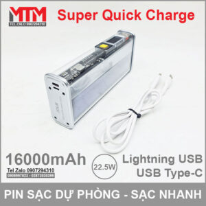 Sạc dự phòng 16000mAh 22.5W - sạc nhanh 2 chiều QC PD 17