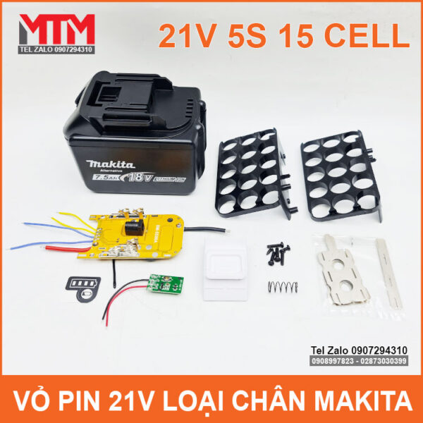 Vỏ pin Makita 18V 21V 15 cell kèm báo pin mạch sạc bảo vệ 80A 5