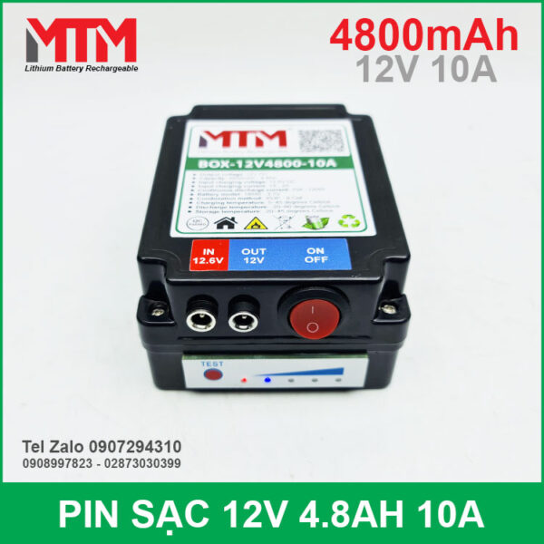 Box pin sạc lithium 12V 4800mAh 10A MTM kèm sạc 8