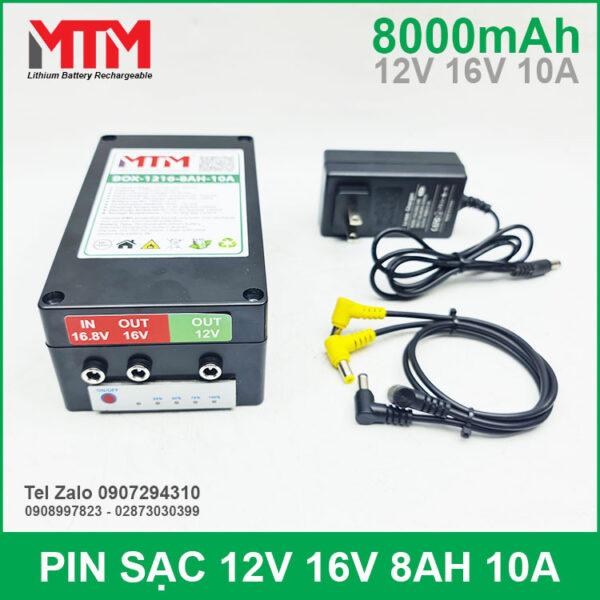 Box pin sạc lithium 12V 16V 8000mAh 10A MTM 3