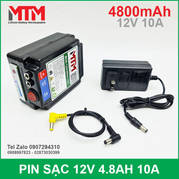 Box pin sạc lithium 12V 4800mAh 10A MTM kèm sạc 3