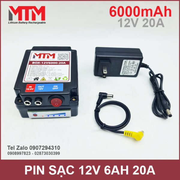 Box pin sạc lithium 12V 6000mAh 20A MTM kèm sạc 3