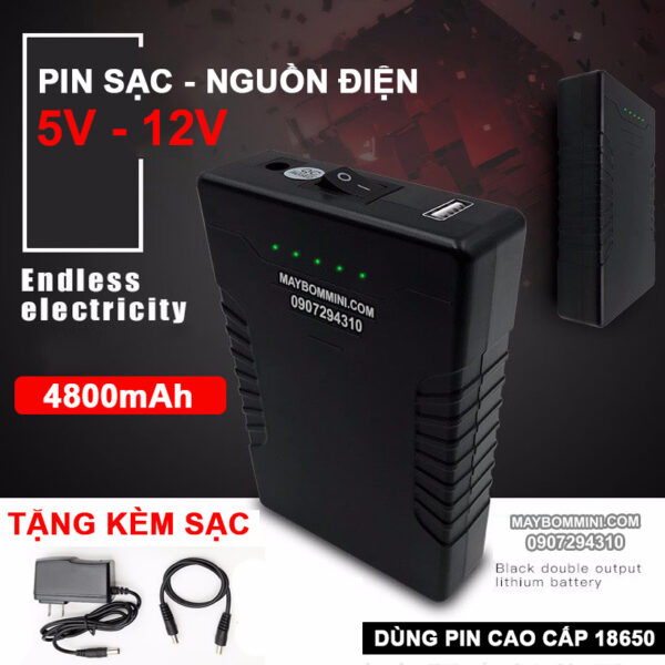 Pin sạc dự phòng 5V 12V 4800mAh On Off led đèn báo pin 3