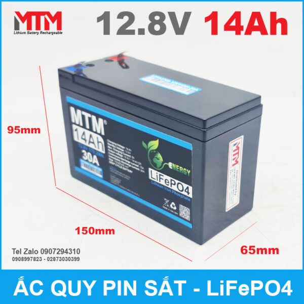 Bình ắc quy pin sắt LiFePo4 12V 14Ah 30A 6