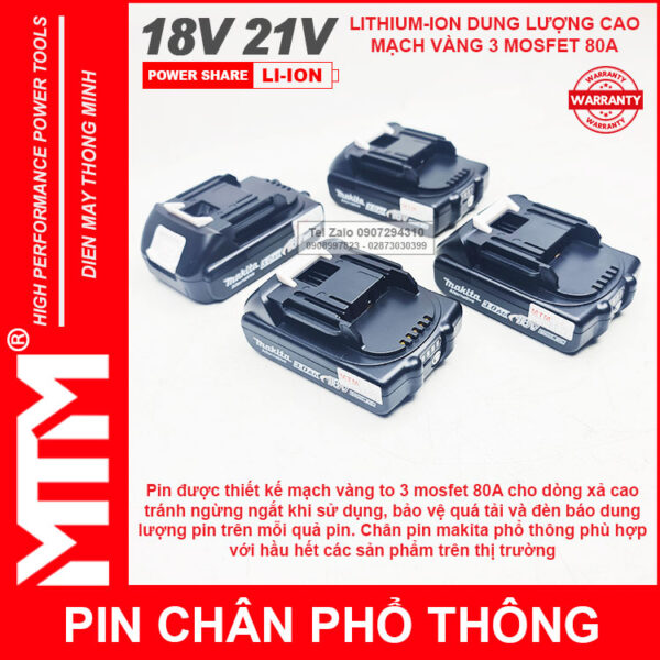 Pin chân phổ thông Makita 18V 21V 2.5Ah 5 cell mạch 80A led báo pin - Cell Samsung 25R 9