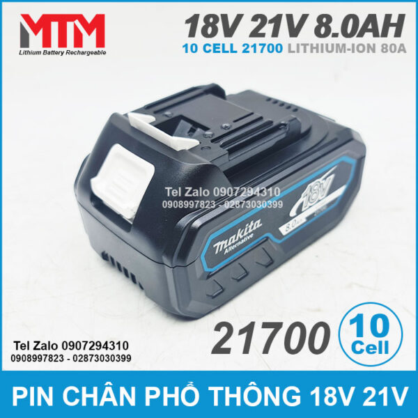 Pin chân phổ thông M21 Makita Hukan Dekton 18V 21V 8.0Ah 10 cell 21700 - mạch 80A 7