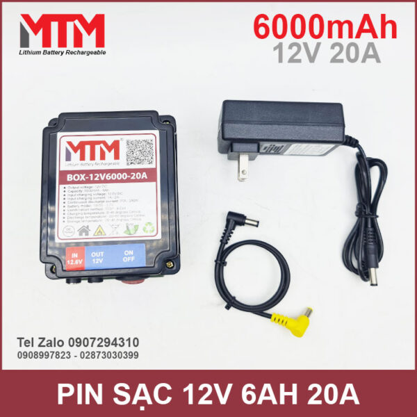 Box pin sạc lithium 12V 6000mAh 20A MTM kèm sạc 4