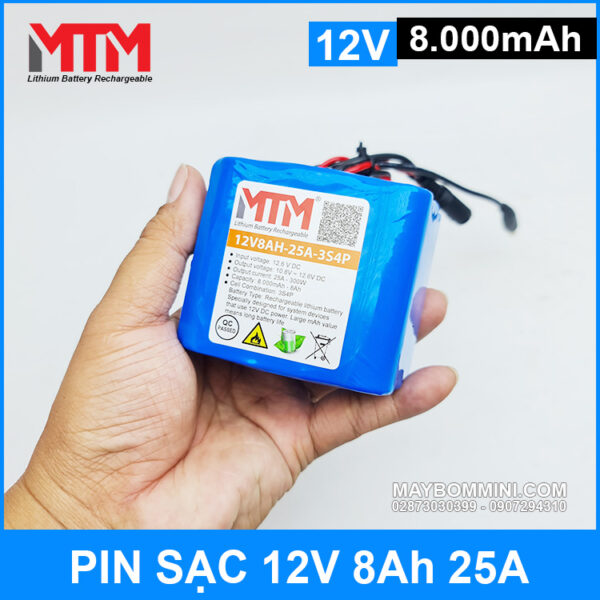 Pin sạc 12V 8Ah 25A 3S MTM 6