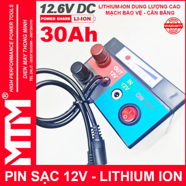 Box pin sạc lithium 12V 30000mAh 30A MTM kèm sạc 12