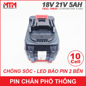 Pin chân phổ thông Makita 18V 21V 5Ah 10 cell mạch 80A - chống sốc led báo pin 2 bên 15