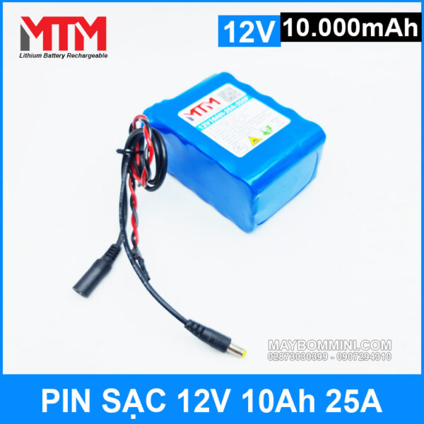 Pin sạc 12V 10Ah 25A 3S MTM kèm sạc 7