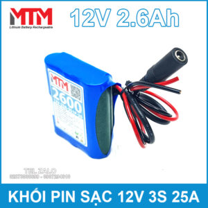 Khối pin sạc 12V 2.6Ah 25A 3S MTM - kèm sạc 12