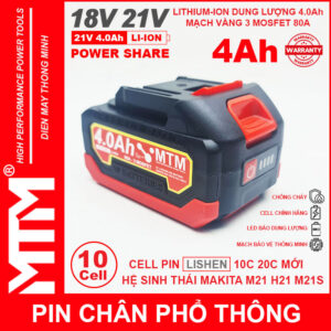 Pin chân phổ thông Makita 18V 21V 4Ah 10cell mạch 80A led báo pin chống sốc - Cell LISHEN 17