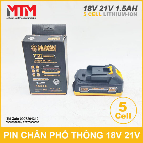 Pin chân phổ thông 18V 21V 1.5Ah 5 cell Hukan 3