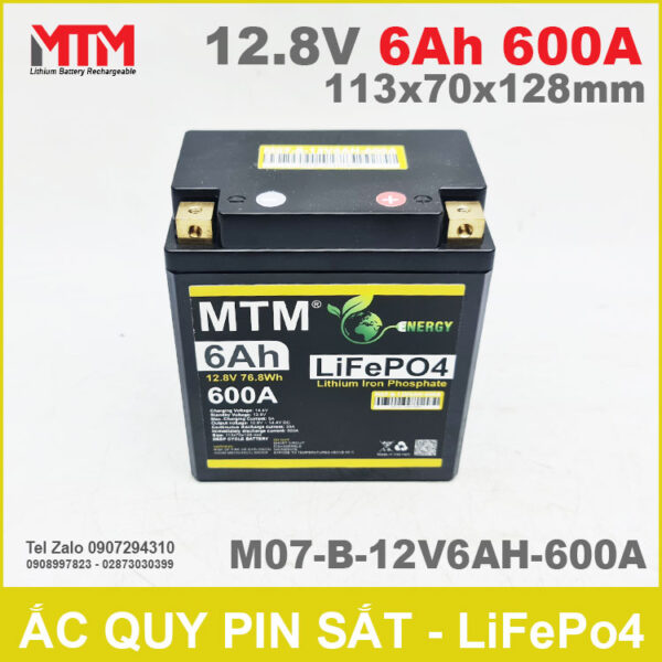 Bình ắc quy pin xe máy 12.8V 6Ah 600A MTM M07-B-12V6AH-600A 6