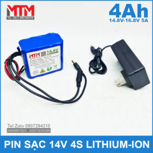 Pin sạc 14.8V 16.8V 4Ah 5A 4S MTM kèm sạc 13