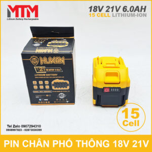 Pin chân phổ thông 18V 21V 6.0Ah 15 cell Hukan 10