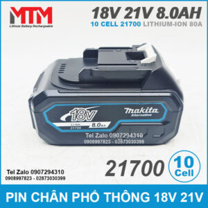 Pin chân phổ thông M21 Makita Hukan Dekton 18V 21V 8.0Ah 10 cell 21700 - mạch 80A 17