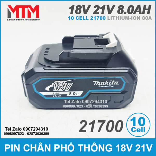 Pin chân phổ thông M21 Makita Hukan Dekton 18V 21V 8.0Ah 10 cell 21700 - mạch 80A 8