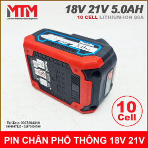 Pin chân phổ thông M21 Makita Hukan Dekton 18V 21 5.0Ah 10 cell mạch 80A vỏ chống sốc 19