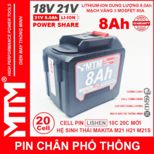 Pin chân phổ thông Makita 18V 21V 8Ah 20cell mạch 80A led báo pin chống sốc - Cell LISHEN 15