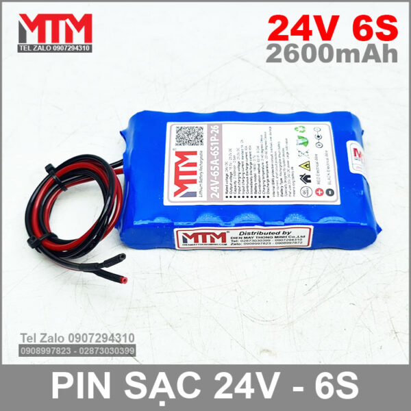 Khối pin 24V 2.6Ah 6S 65A MTM kèm sạc 7