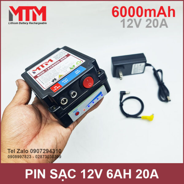 Box pin sạc lithium 12V 6000mAh 20A MTM kèm sạc 6