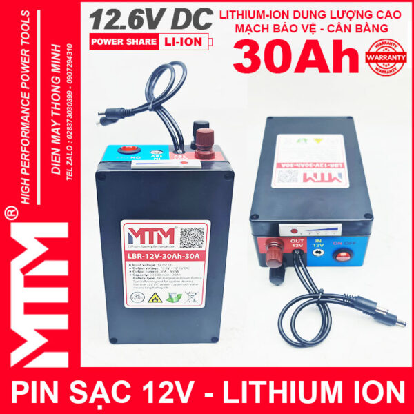 Box pin sạc lithium 12V 30000mAh 30A MTM kèm sạc 7