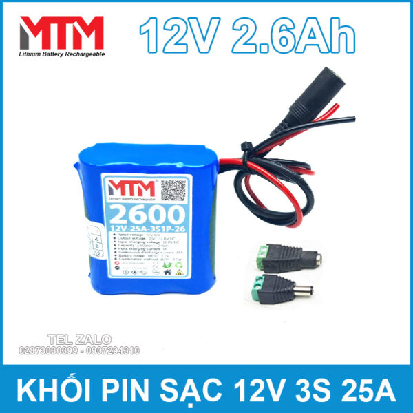 Khối pin sạc 12V 2.6Ah 25A 3S MTM - kèm sạc 4