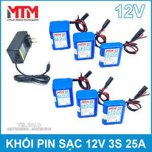 Khối pin sạc 12V 7.8Ah 25A 3S MTM - kèm sạc 14