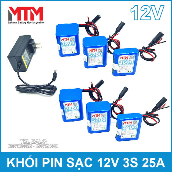 Khối pin sạc 12V 7.8Ah 25A 3S MTM - kèm sạc 8