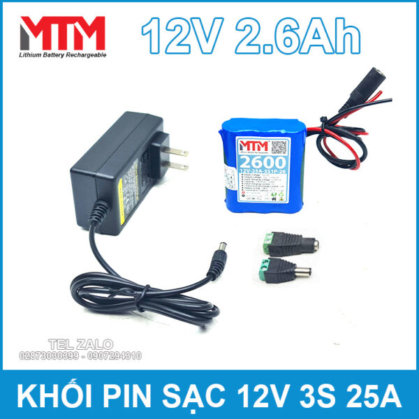 Khối pin sạc 12V 2.6Ah 25A 3S MTM - kèm sạc 3