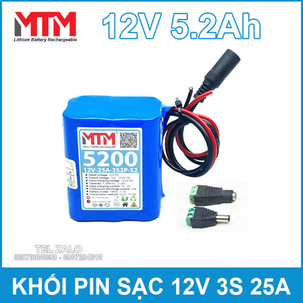 Khối pin sạc 12V 5.2Ah 25A 3S MTM - kèm sạc 4