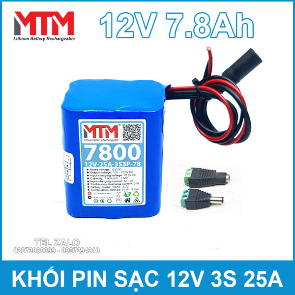 Khối pin sạc 12V 7.8Ah 25A 3S MTM - kèm sạc 4