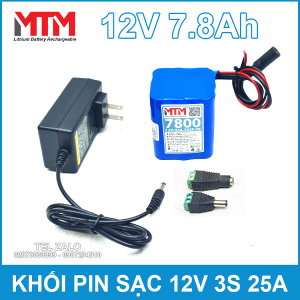 Khối pin sạc 12V 7.8Ah 25A 3S MTM - kèm sạc 3