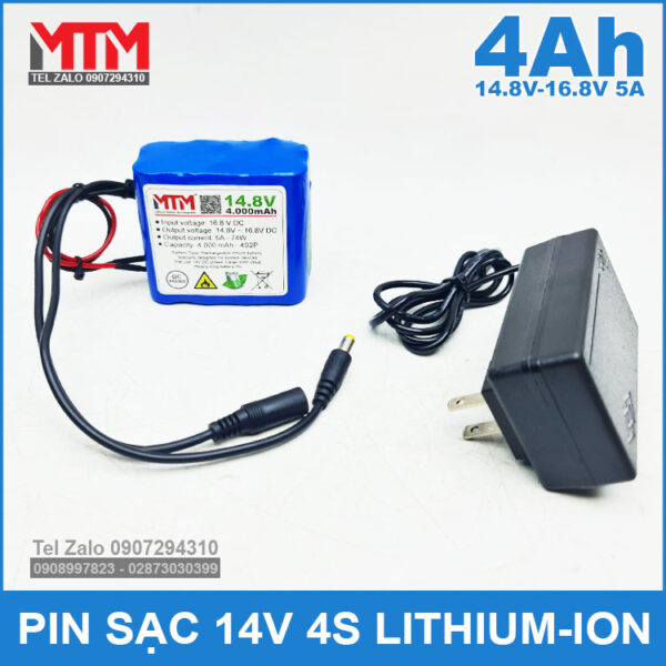 Pin sạc 14.8V 16.8V 4Ah 5A 4S MTM kèm sạc 3