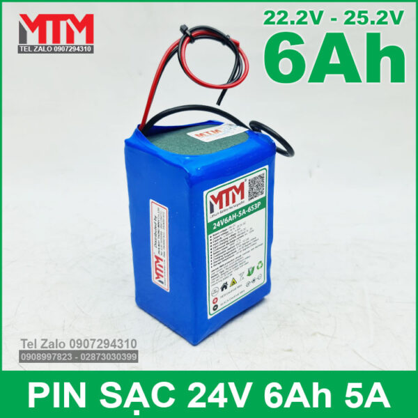 Khối pin 24V 6Ah 6S chịu tải 5A MTM 3