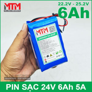 Khối pin 24V 6Ah 6S chịu tải 5A MTM 12