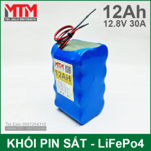 Khối pin sắt 12.8V 12Ah 4S LiFePo4 chịu tải tối đa 30A 14