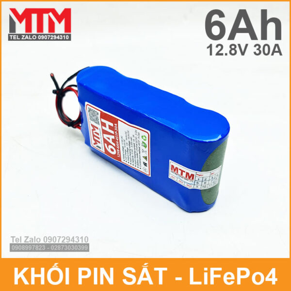 Khối pin sắt 12.8V 6Ah 4S LiFePo4 chịu tải tối đa 30A 3