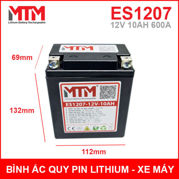 Bình ắc quy pin lithium xe máy 12V 10Ah 600A ES1207 8