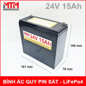 Bình ắc quy pin sắt LiFePo4 24V 15Ah 25A 15