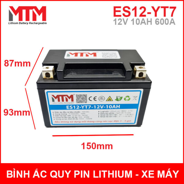 Bình ắc quy pin lithium xe máy 12V 10Ah 600A ES12YT7 4