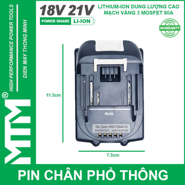 Pin chân phổ thông Makita 18V 21V 2.5Ah 5 cell mạch 80A led báo pin - Cell EVE 25P 4