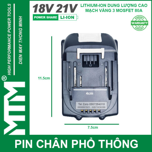 Pin chân phổ thông Makita 18V 21V 2.5Ah 5 cell mạch 80A led báo pin - Cell Samsung 25R 4