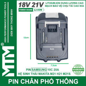 Pin chân phổ thông Makita 18V 21V 2.5Ah 5 cell mạch 80A led báo pin chống sốc - Cell Samsung 25R 20